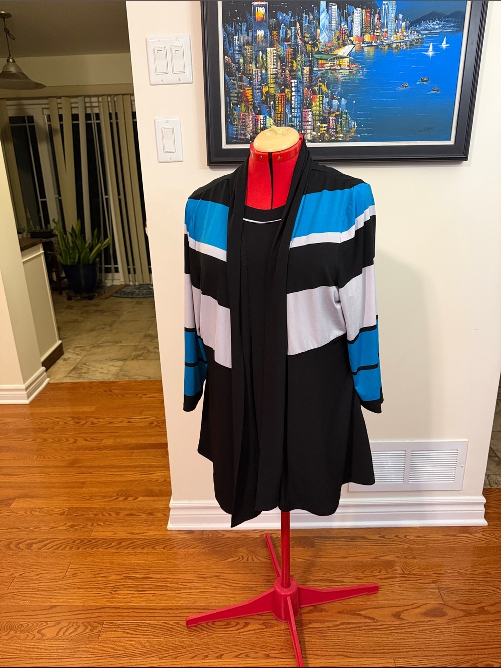 TanJay Black, Blue & White Open-Front Striped Jacket